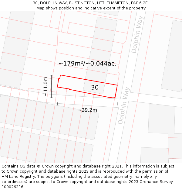 30, DOLPHIN WAY, RUSTINGTON, LITTLEHAMPTON, BN16 2EL: Plot and title map