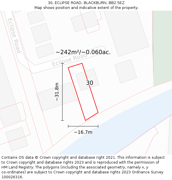 30, ECLIPSE ROAD, BLACKBURN, BB2 5EZ: Plot and title map