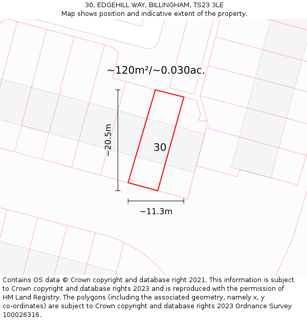 30, EDGEHILL WAY, BILLINGHAM, TS23 3LE: Plot and title map