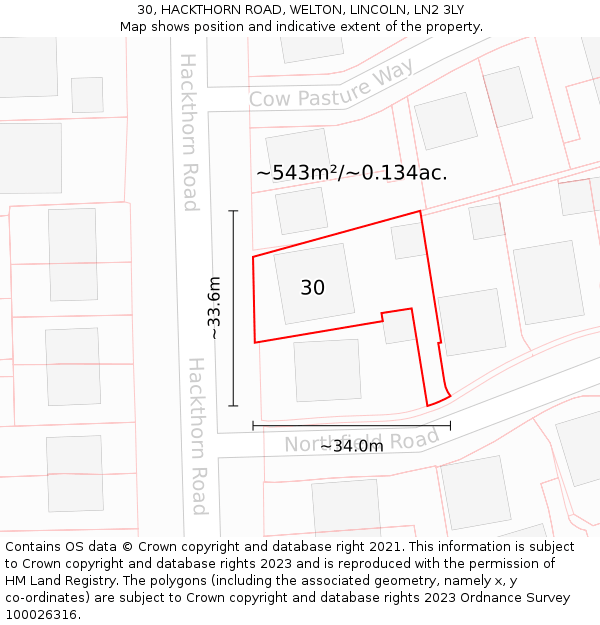 30, HACKTHORN ROAD, WELTON, LINCOLN, LN2 3LY: Plot and title map