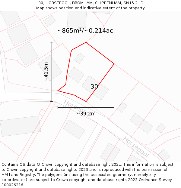 30, HORSEPOOL, BROMHAM, CHIPPENHAM, SN15 2HD: Plot and title map