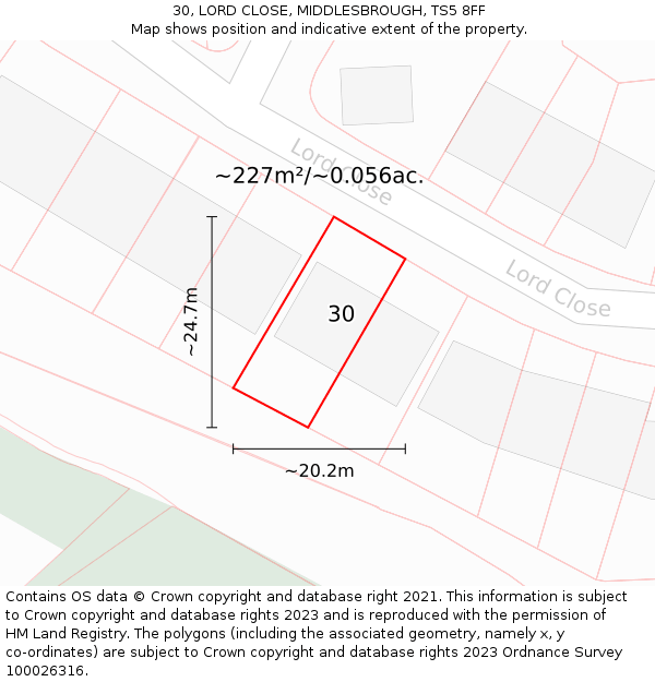 30, LORD CLOSE, MIDDLESBROUGH, TS5 8FF: Plot and title map