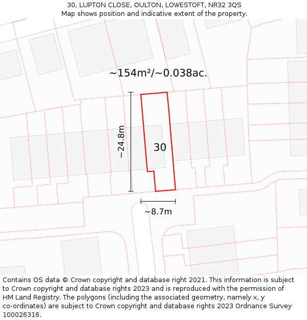 30, LUPTON CLOSE, OULTON, LOWESTOFT, NR32 3QS: Plot and title map