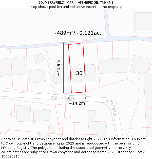 30, MERRYFIELD, MARK, HIGHBRIDGE, TA9 4NB: Plot and title map