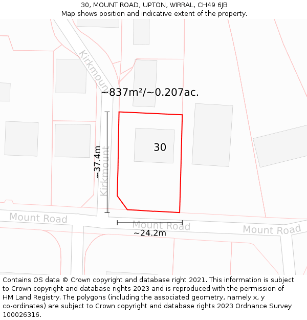 30, MOUNT ROAD, UPTON, WIRRAL, CH49 6JB: Plot and title map