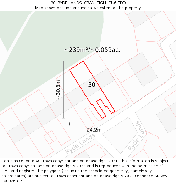 30, RYDE LANDS, CRANLEIGH, GU6 7DD: Plot and title map