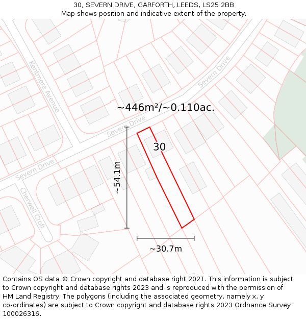 30, SEVERN DRIVE, GARFORTH, LEEDS, LS25 2BB: Plot and title map