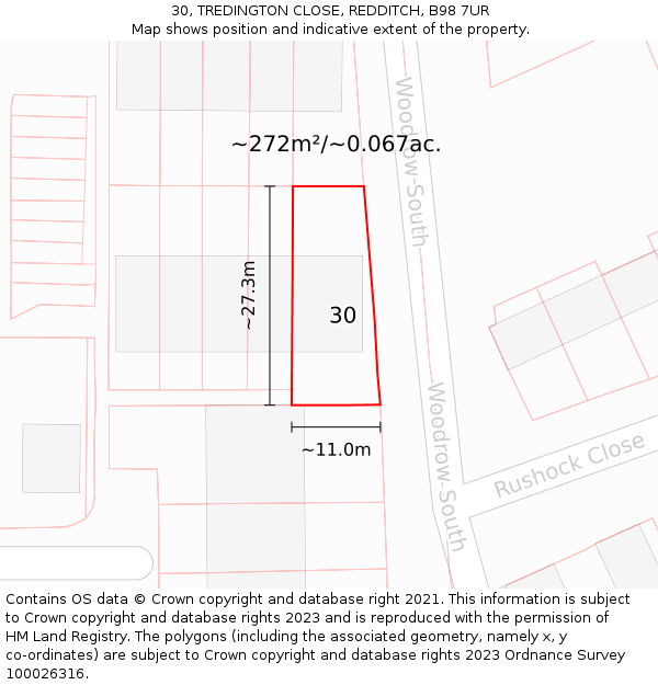 30, TREDINGTON CLOSE, REDDITCH, B98 7UR: Plot and title map