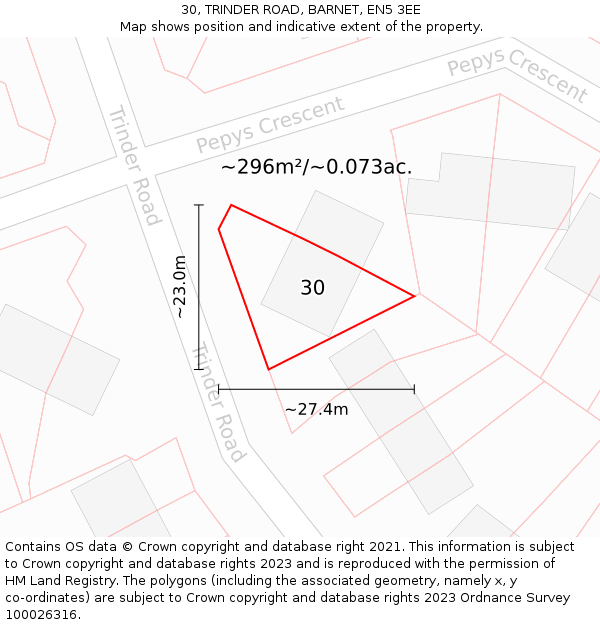30, TRINDER ROAD, BARNET, EN5 3EE: Plot and title map