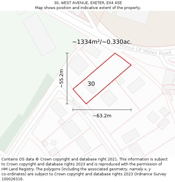 30, WEST AVENUE, EXETER, EX4 4SE: Plot and title map