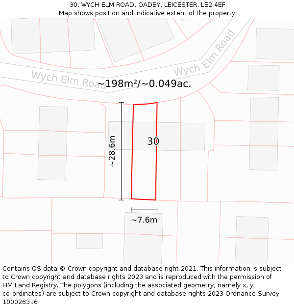 30, WYCH ELM ROAD, OADBY, LEICESTER, LE2 4EF: Plot and title map