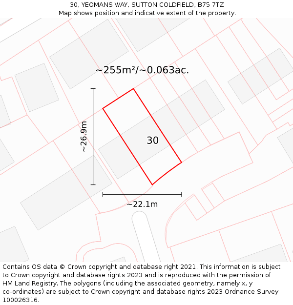 30, YEOMANS WAY, SUTTON COLDFIELD, B75 7TZ: Plot and title map