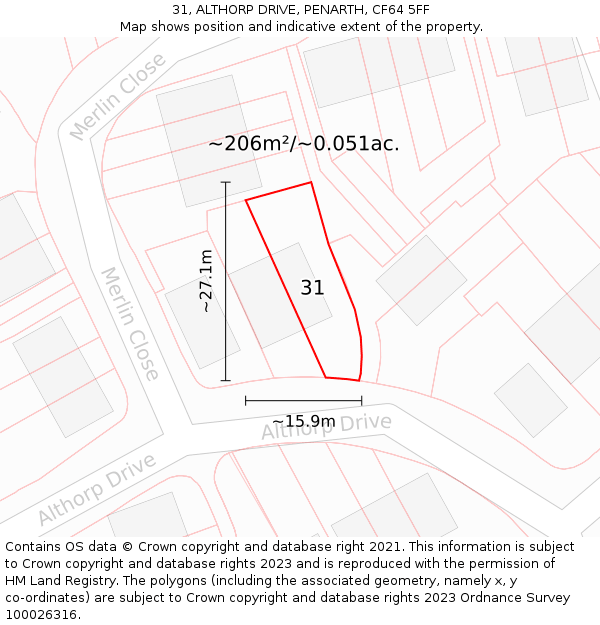 31, ALTHORP DRIVE, PENARTH, CF64 5FF: Plot and title map