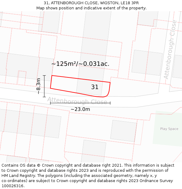 31, ATTENBOROUGH CLOSE, WIGSTON, LE18 3PR: Plot and title map