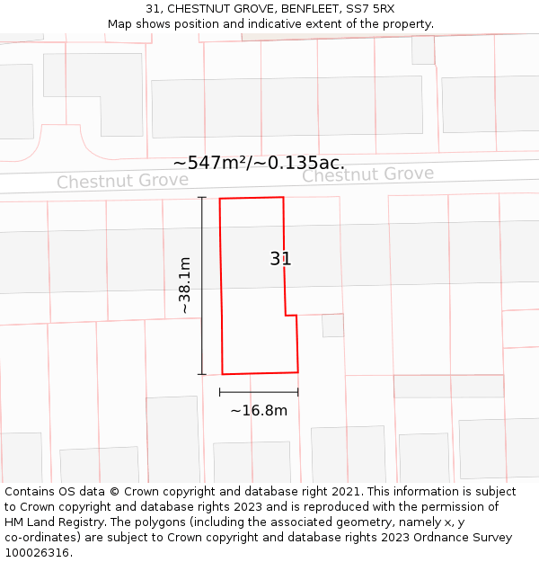 31, CHESTNUT GROVE, BENFLEET, SS7 5RX: Plot and title map