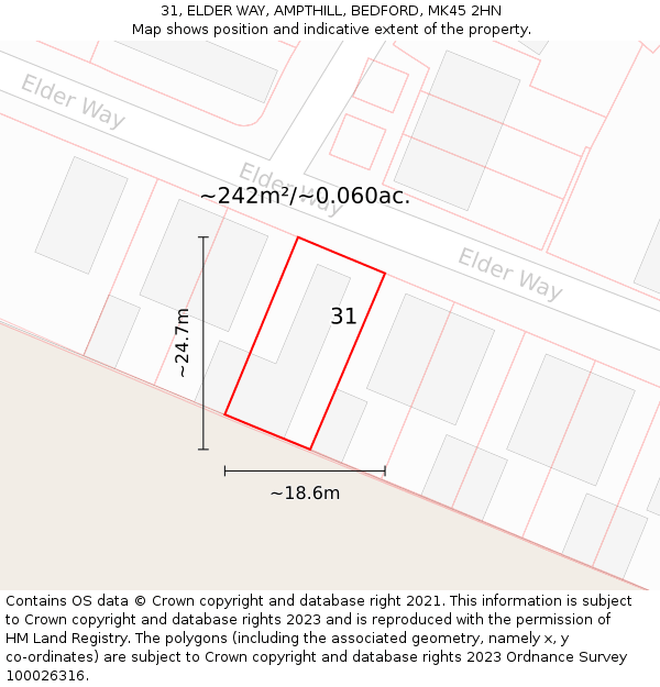 31, ELDER WAY, AMPTHILL, BEDFORD, MK45 2HN: Plot and title map