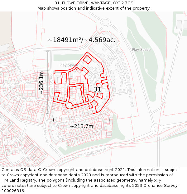 31, FLOWE DRIVE, WANTAGE, OX12 7GS: Plot and title map