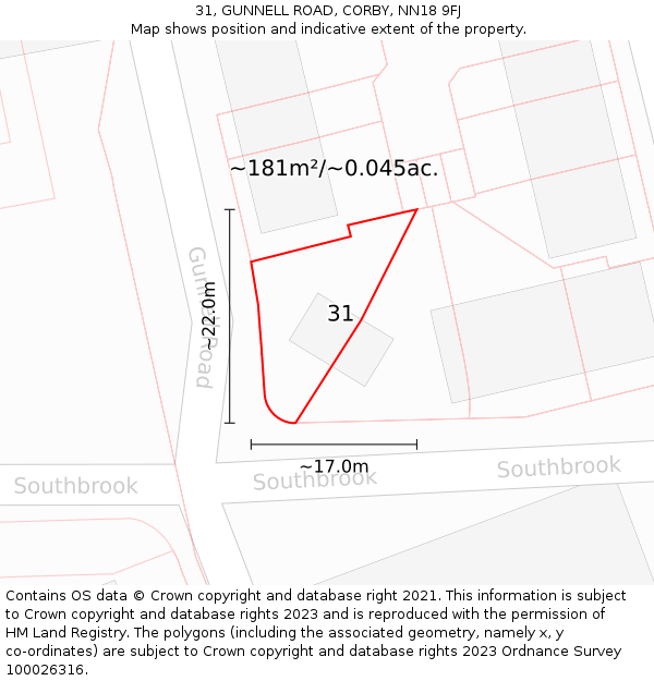 31, GUNNELL ROAD, CORBY, NN18 9FJ: Plot and title map