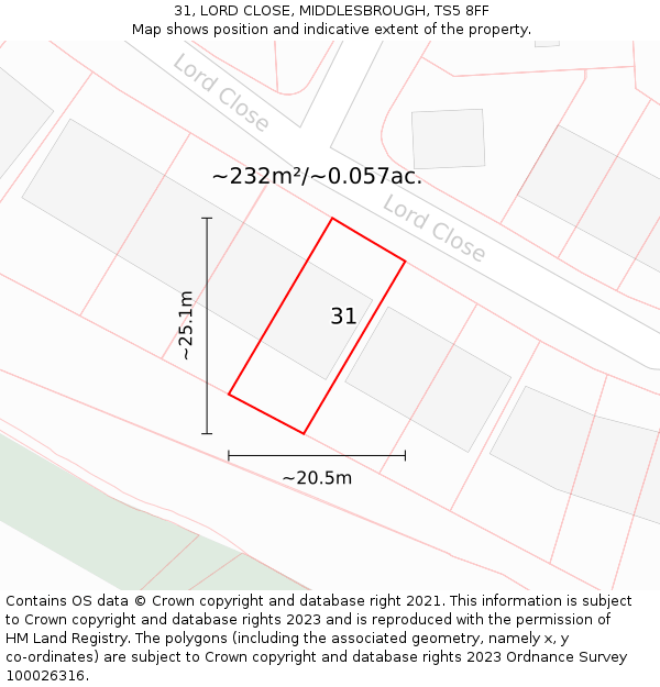 31, LORD CLOSE, MIDDLESBROUGH, TS5 8FF: Plot and title map