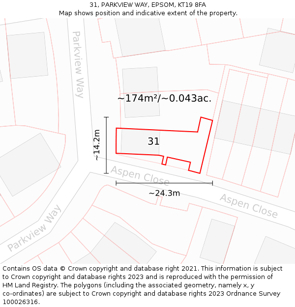31, PARKVIEW WAY, EPSOM, KT19 8FA: Plot and title map