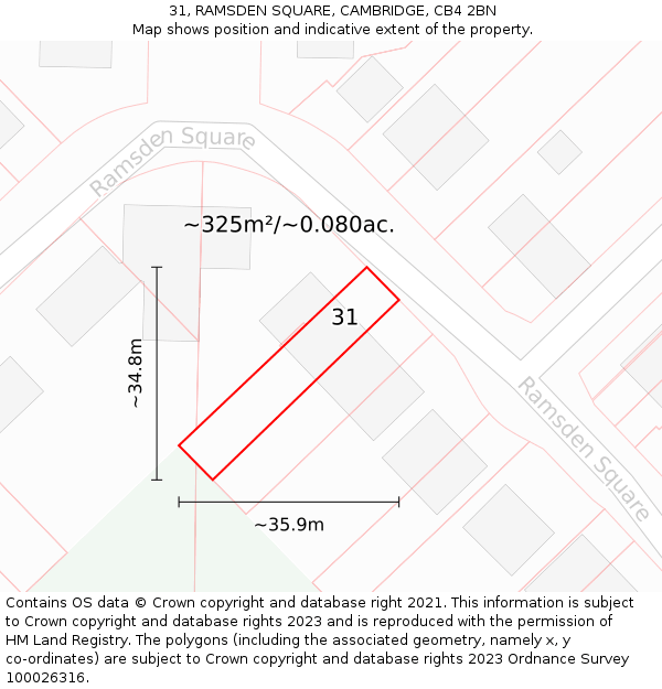 31, RAMSDEN SQUARE, CAMBRIDGE, CB4 2BN: Plot and title map