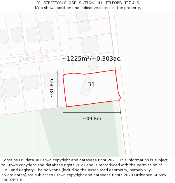 31, STRETTON CLOSE, SUTTON HILL, TELFORD, TF7 4LS: Plot and title map