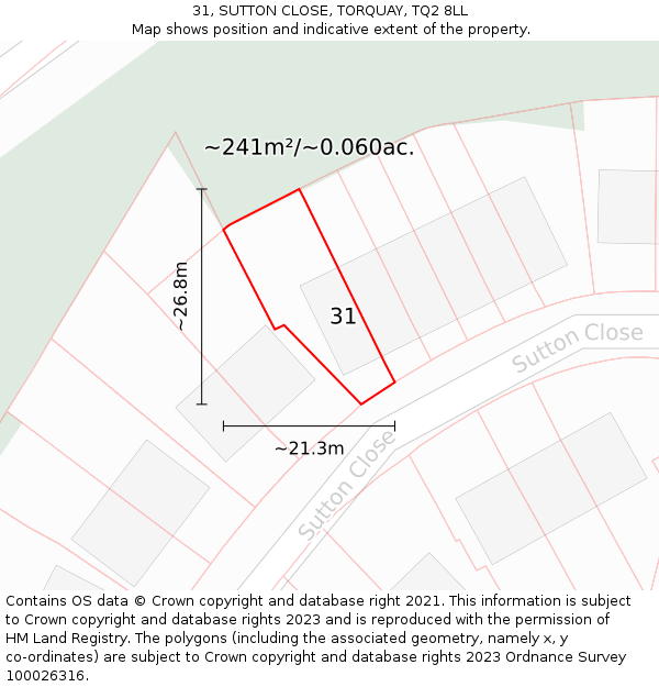 31, SUTTON CLOSE, TORQUAY, TQ2 8LL: Plot and title map