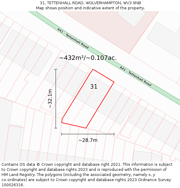 31, TETTENHALL ROAD, WOLVERHAMPTON, WV3 9NB: Plot and title map