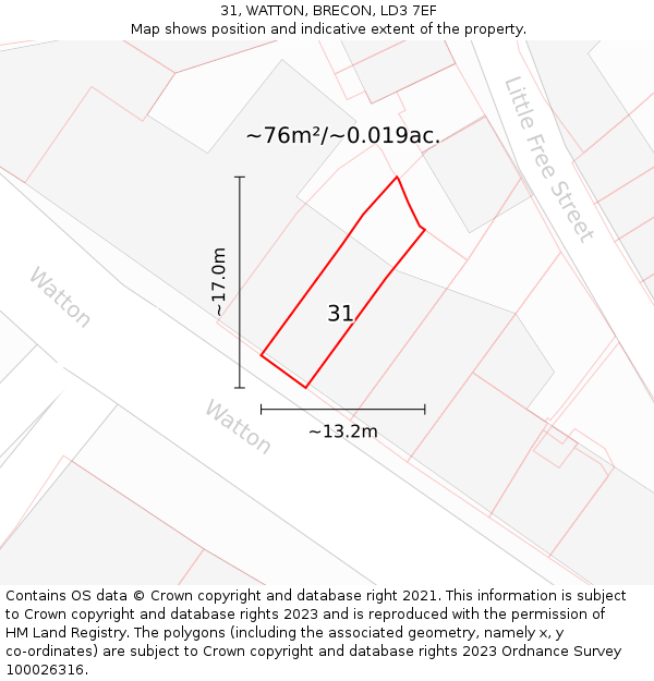 31, WATTON, BRECON, LD3 7EF: Plot and title map
