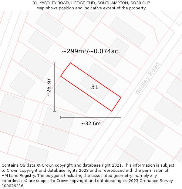31, YARDLEY ROAD, HEDGE END, SOUTHAMPTON, SO30 0HP: Plot and title map