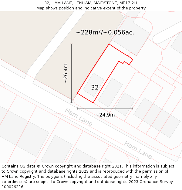 32, HAM LANE, LENHAM, MAIDSTONE, ME17 2LL: Plot and title map