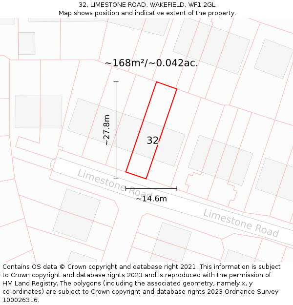 32, LIMESTONE ROAD, WAKEFIELD, WF1 2GL: Plot and title map