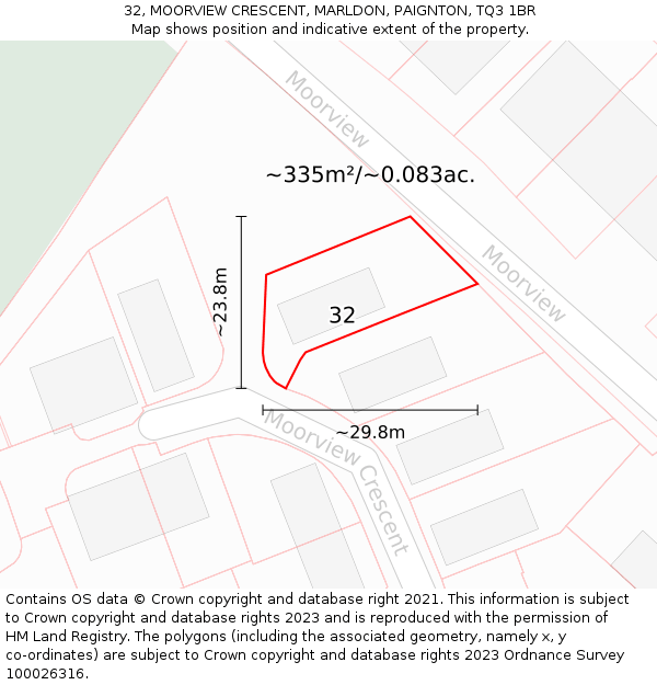 32, MOORVIEW CRESCENT, MARLDON, PAIGNTON, TQ3 1BR: Plot and title map