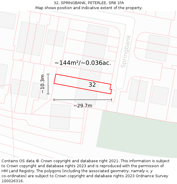 32, SPRINGBANK, PETERLEE, SR8 1FA: Plot and title map