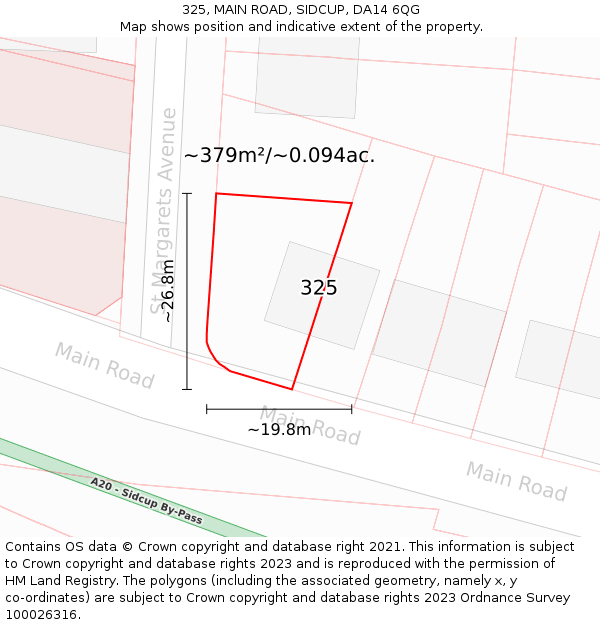 325, MAIN ROAD, SIDCUP, DA14 6QG: Plot and title map