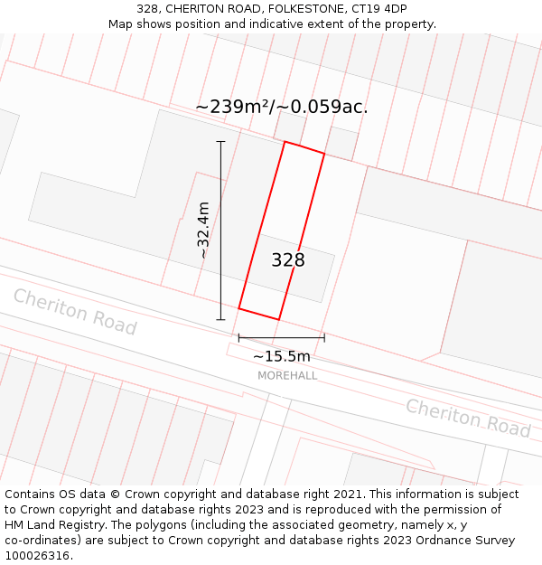 328, CHERITON ROAD, FOLKESTONE, CT19 4DP: Plot and title map
