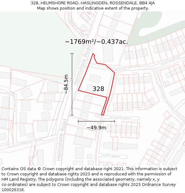 328, HELMSHORE ROAD, HASLINGDEN, ROSSENDALE, BB4 4JA: Plot and title map