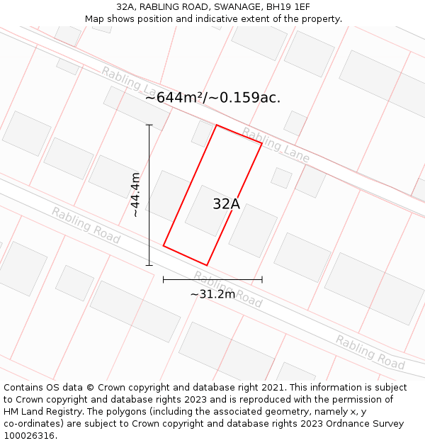 32A, RABLING ROAD, SWANAGE, BH19 1EF: Plot and title map
