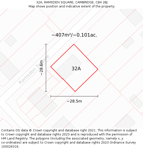 32A, RAMSDEN SQUARE, CAMBRIDGE, CB4 2BJ: Plot and title map