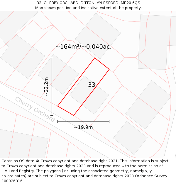 33, CHERRY ORCHARD, DITTON, AYLESFORD, ME20 6QS: Plot and title map