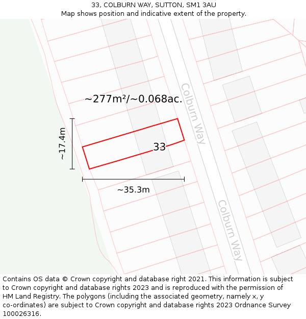 33, COLBURN WAY, SUTTON, SM1 3AU: Plot and title map