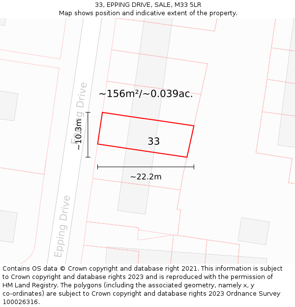 33, EPPING DRIVE, SALE, M33 5LR: Plot and title map