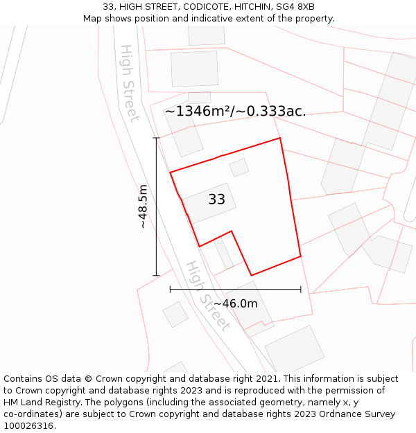 33, HIGH STREET, CODICOTE, HITCHIN, SG4 8XB: Plot and title map