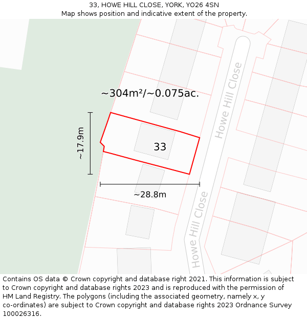 33, HOWE HILL CLOSE, YORK, YO26 4SN: Plot and title map