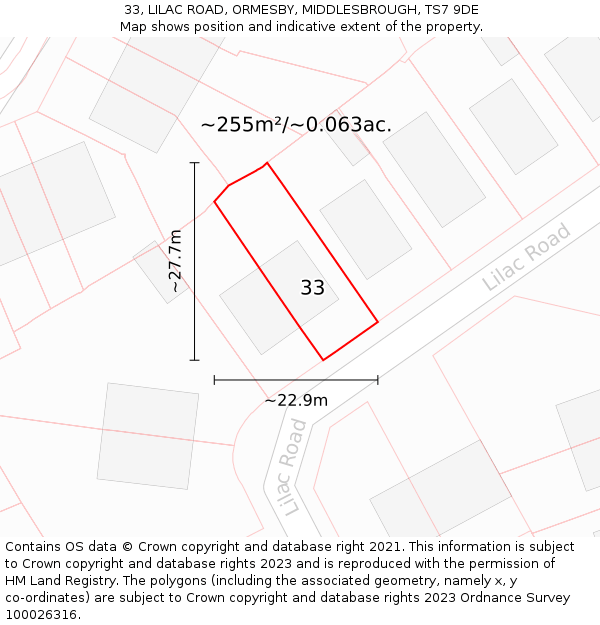 33, LILAC ROAD, ORMESBY, MIDDLESBROUGH, TS7 9DE: Plot and title map