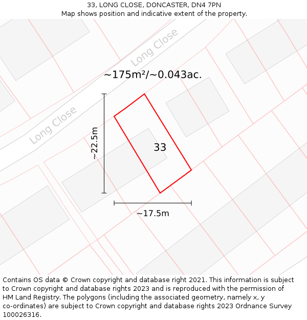 33, LONG CLOSE, DONCASTER, DN4 7PN: Plot and title map