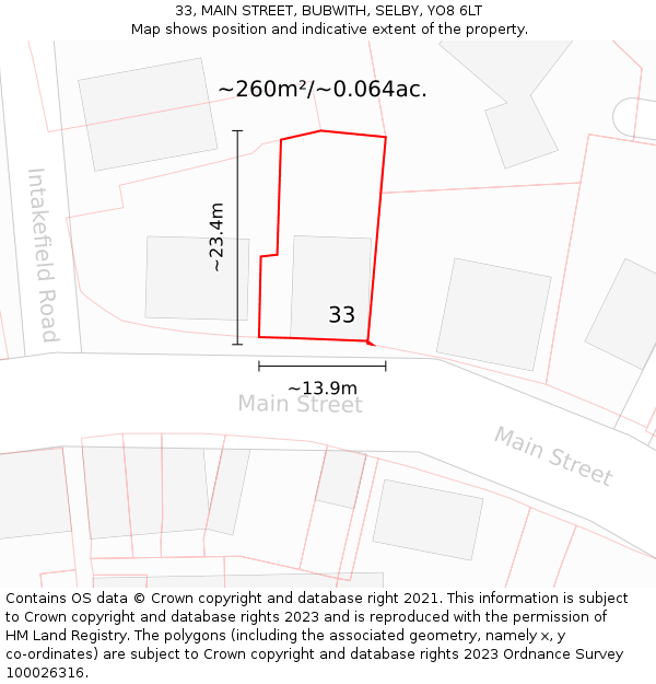 33, MAIN STREET, BUBWITH, SELBY, YO8 6LT: Plot and title map