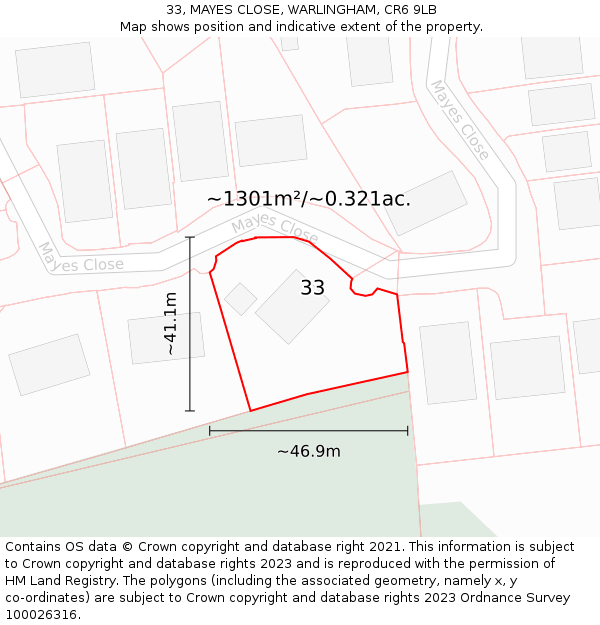 33, MAYES CLOSE, WARLINGHAM, CR6 9LB: Plot and title map