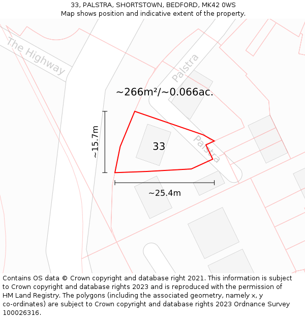 33, PALSTRA, SHORTSTOWN, BEDFORD, MK42 0WS: Plot and title map