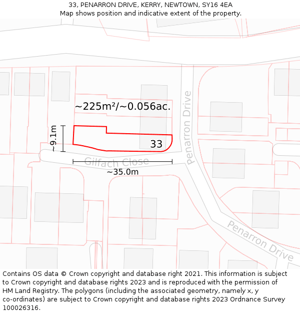 33, PENARRON DRIVE, KERRY, NEWTOWN, SY16 4EA: Plot and title map